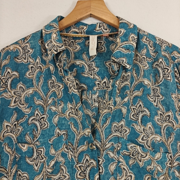 Anthropologie Pilcro Leilani Blue Motif Tunic Long Sleeve Button Down Shirt SM - Picture 8 of 15